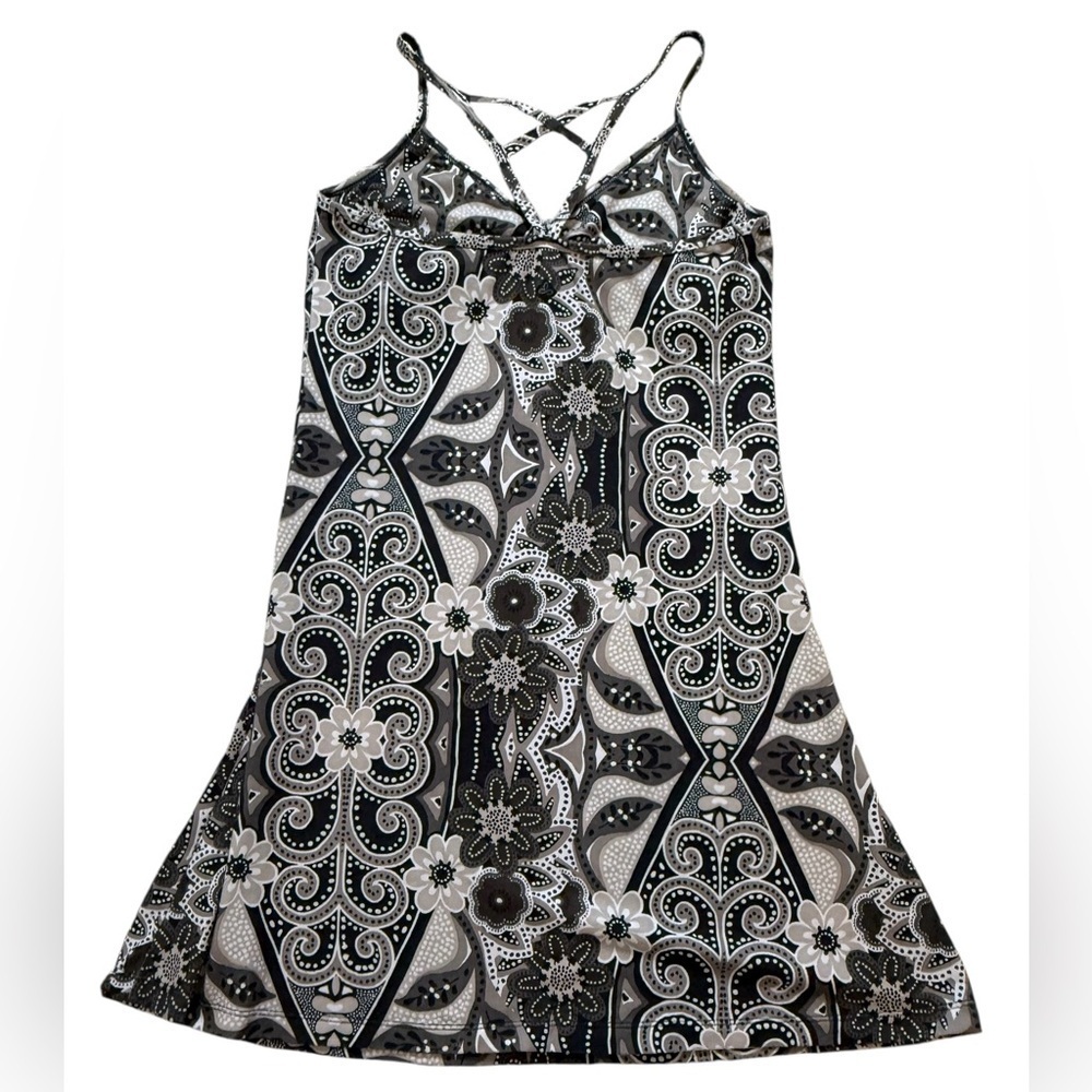 Prana Breathe Dress Black White Floral Paisley Print Size Small - Picture 5 of 6